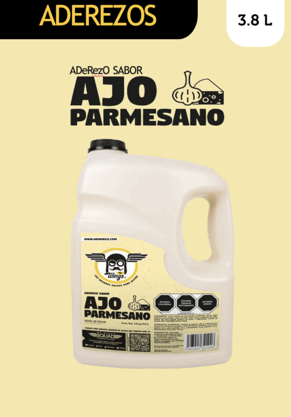4 botellas de 3.8 L. de aderezo Ajo Parmesano